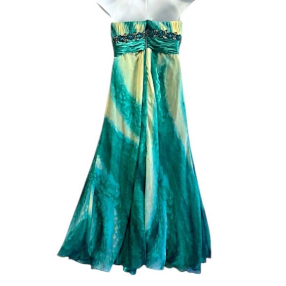 Y2K Bicici Strapless Teal & Cream Ombre Beaded Evening Gown Floor-Length XL - Picture 2 of 14